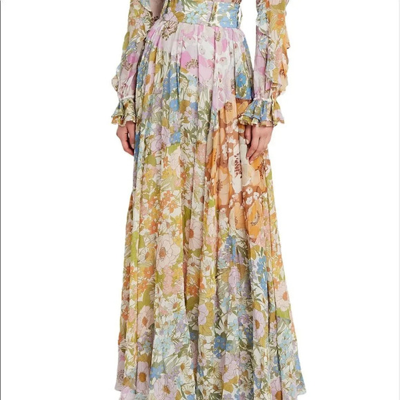 NEW! Boho Retro Patchwork Mixed Floral Print Silk Maxi Skirt - Picture 5 of 11